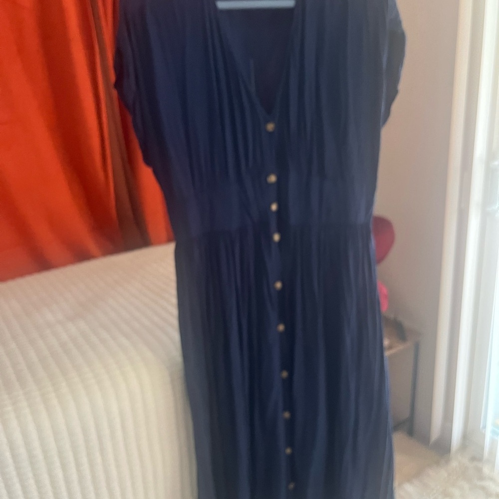 LOFT Deep Blue Maxi Dress with Gold Buttons
